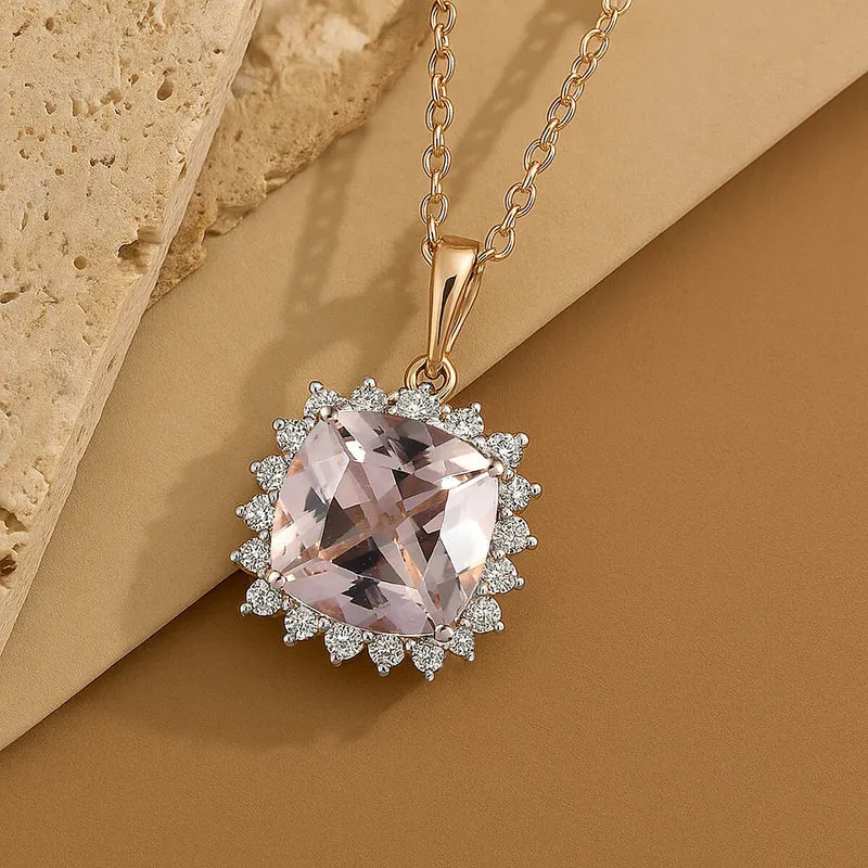 LUXORO AAA Morganit, Weißer Diamant AGI zertifiziert Schmuckset (10-15 Werktage Lieferzeit) ca. 50 cm 417 Gold ca. 4.05 ct
