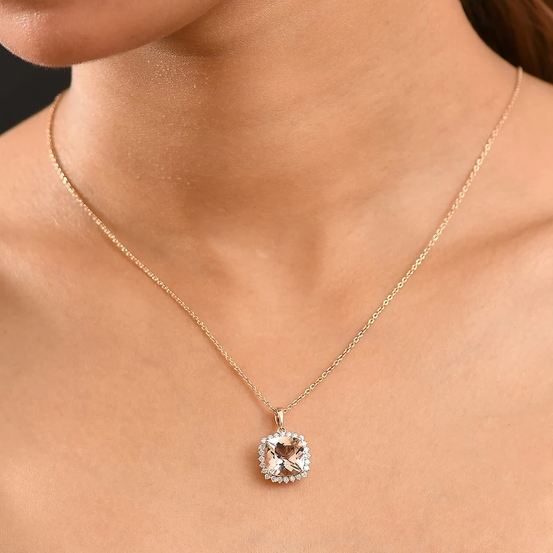LUXORO AAA Morganit, Weißer Diamant AGI zertifiziert Schmuckset (10-15 Werktage Lieferzeit) ca. 50 cm 417 Gold ca. 4.05 ct