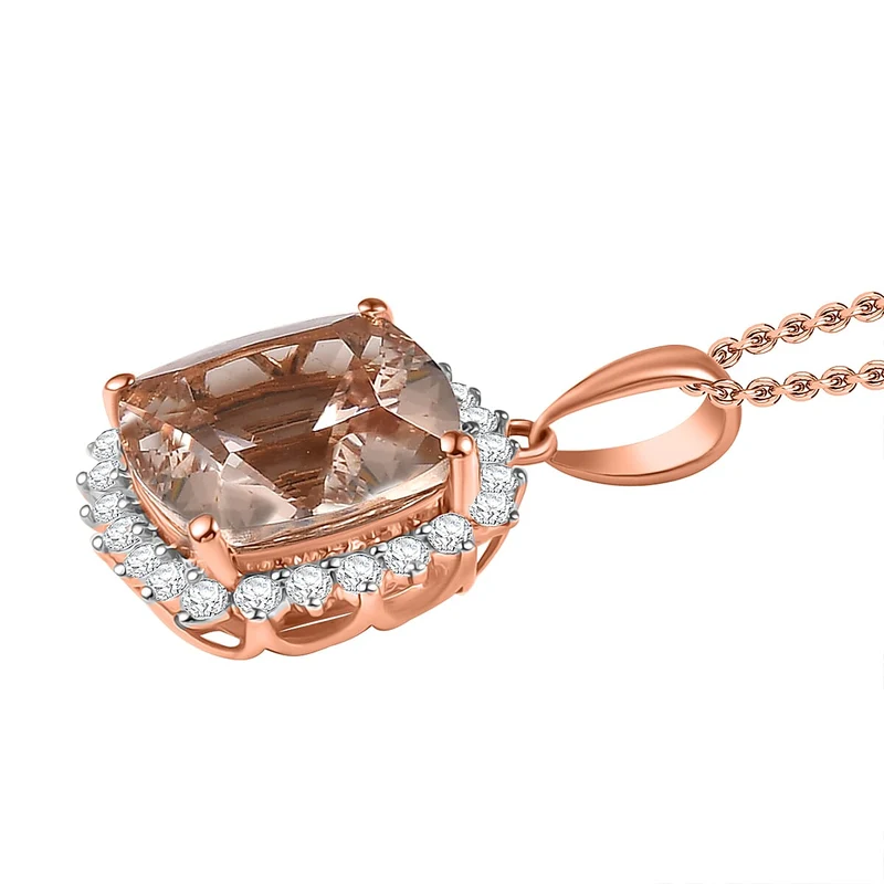 LUXORO AAA Morganit, Weißer Diamant AGI zertifiziert Schmuckset (10-15 Werktage Lieferzeit) ca. 50 cm 417 Gold ca. 4.05 ct