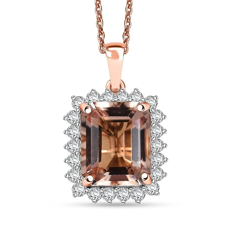 LUXORO AAA Morganit, Weißer Diamant Schmuckset (10-15 Werktage Lieferzeit) ca. 50 cm 417 Gold ca. 6.95 ct