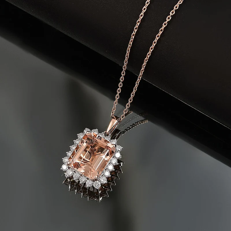 LUXORO AAA Morganit, Weißer Diamant Schmuckset (10-15 Werktage Lieferzeit) ca. 50 cm 417 Gold ca. 6.95 ct