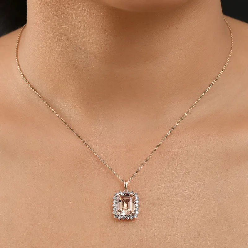 LUXORO AAA Morganit, Weißer Diamant Schmuckset (10-15 Werktage Lieferzeit) ca. 50 cm 417 Gold ca. 6.95 ct