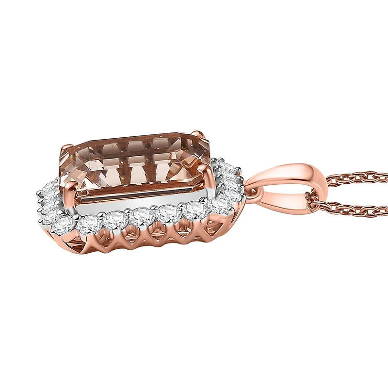 LUXORO AAA Morganit, Weißer Diamant Schmuckset (10-15 Werktage Lieferzeit) ca. 50 cm 417 Gold ca. 6.95 ct