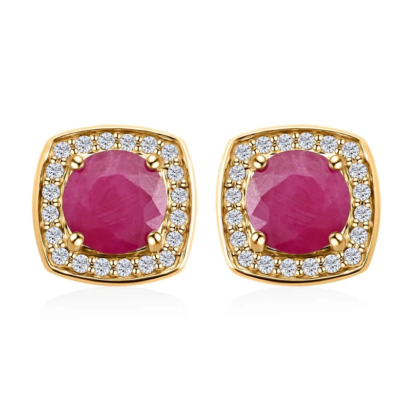 LUXORO zertifizierte und geprüfte AAA natürliche Mosambik Rubin und I2 Diamant Halo Ohrringe in 417 Gold - 2,15 ct. (9-14 Werktage Lieferzeit)