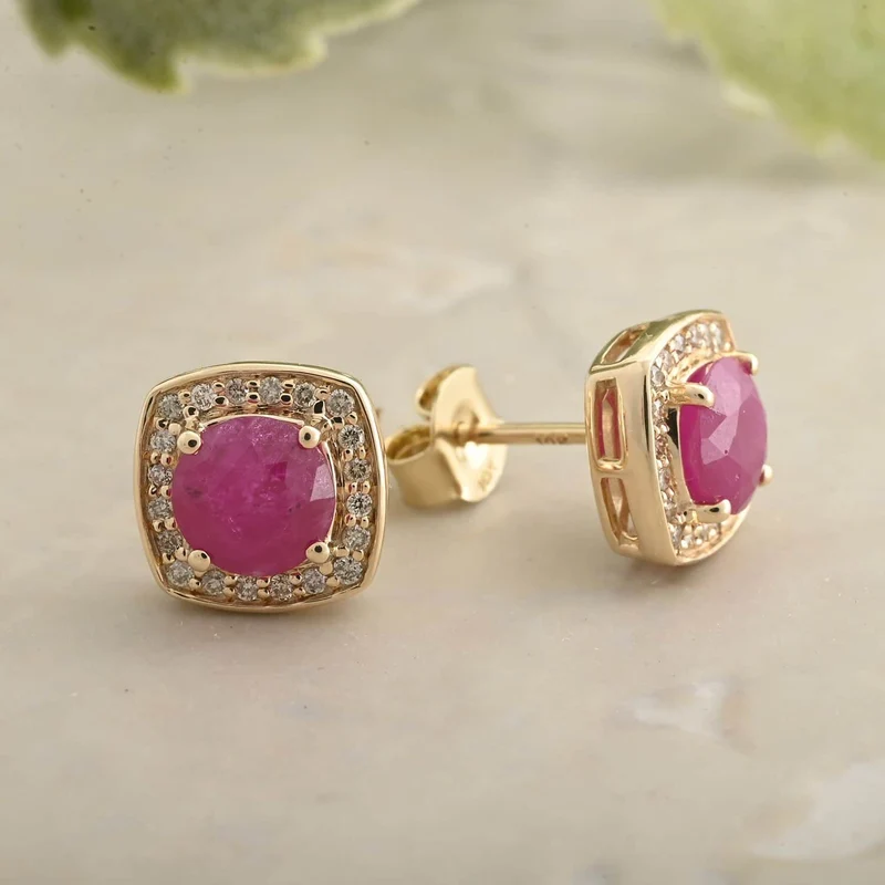 LUXORO zertifizierte und geprüfte AAA natürliche Mosambik Rubin und I2 Diamant Halo Ohrringe in 417 Gold - 2,15 ct. (9-14 Werktage Lieferzeit)
