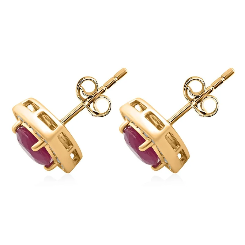 LUXORO zertifizierte und geprüfte AAA natürliche Mosambik Rubin und I2 Diamant Halo Ohrringe in 417 Gold - 2,15 ct. (9-14 Werktage Lieferzeit)