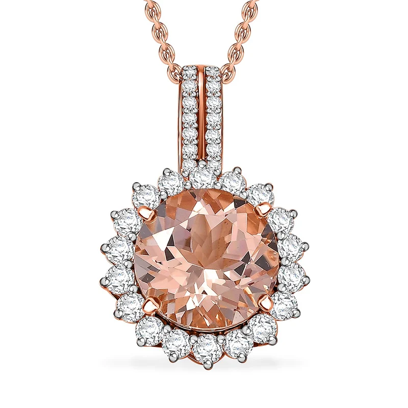 LUXORO AAA Morganit, Weißer Diamant AGI zertifiziert Schmuckset (10-15 Werktage Lieferzeit) ca. 50 cm 417 Gold ca. 4.24 ct
