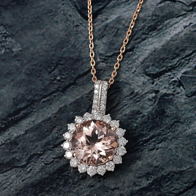 LUXORO AAA Morganit, Weißer Diamant AGI zertifiziert Schmuckset (10-15 Werktage Lieferzeit) ca. 50 cm 417 Gold ca. 4.24 ct
