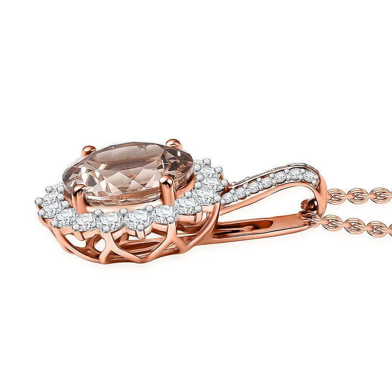 LUXORO AAA Morganit, Weißer Diamant AGI zertifiziert Schmuckset (10-15 Werktage Lieferzeit) ca. 50 cm 417 Gold ca. 4.24 ct