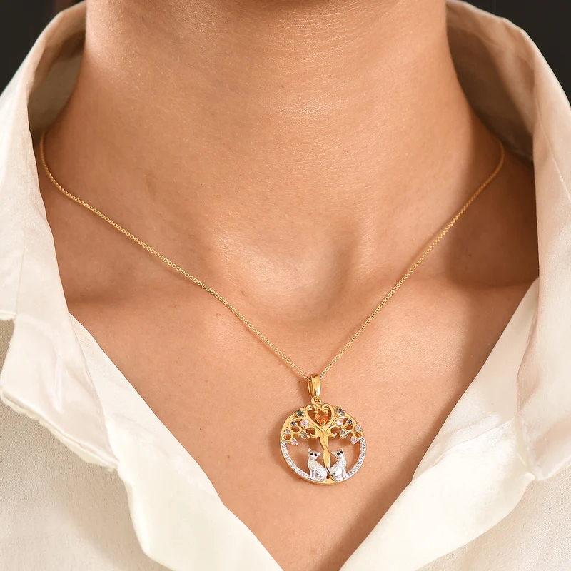 D'Joy Mehrfarbig Saphir Schmuckset ca. 50 cm 925 Silber Rhodiniert, 925 Silber Rhodiniert und 750 Gelbgold Vermeil ca. 0,72 ct.