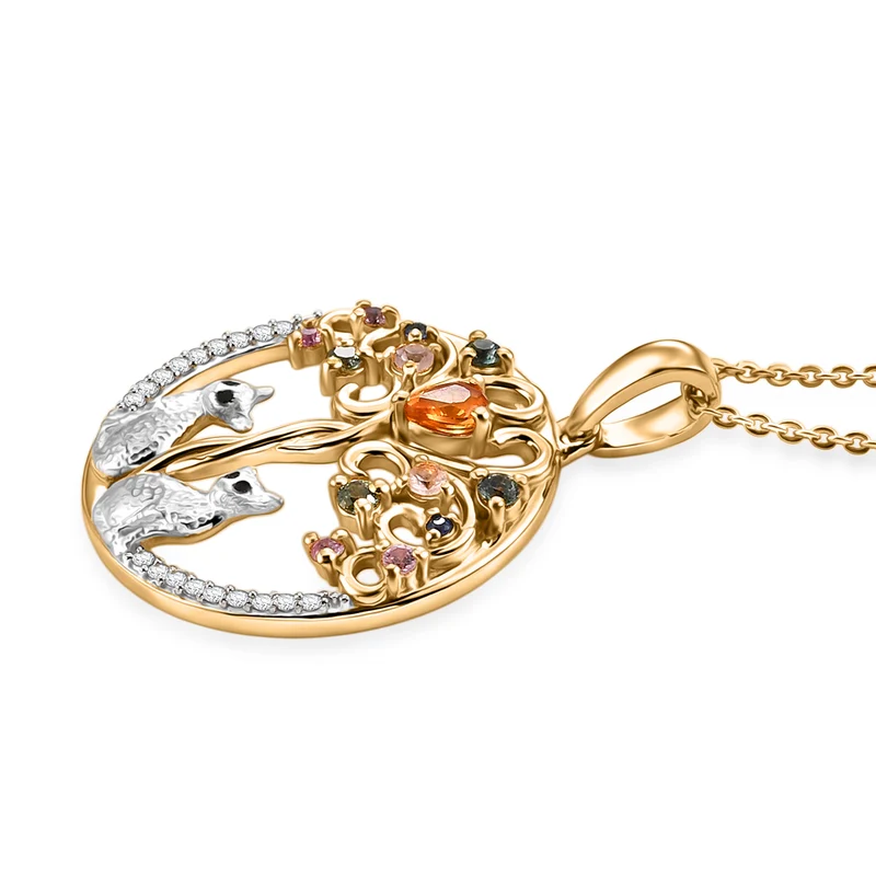 D'Joy Mehrfarbig Saphir Schmuckset ca. 50 cm 925 Silber Rhodiniert, 925 Silber Rhodiniert und 750 Gelbgold Vermeil ca. 0,72 ct.