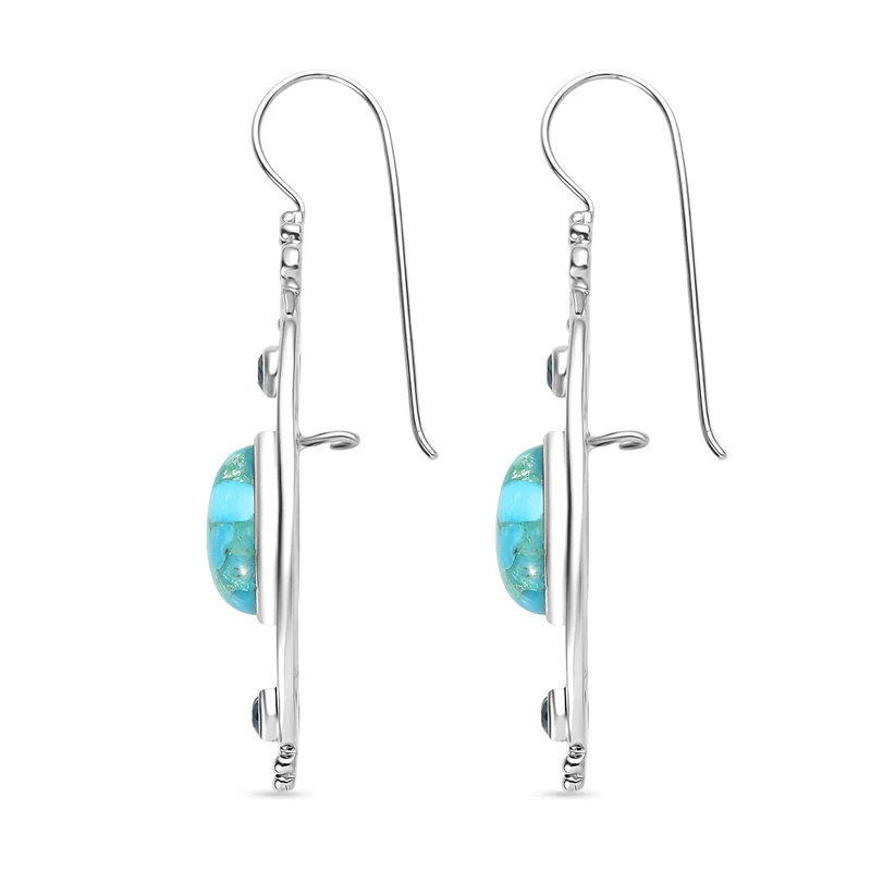 Sajen Silber - Türkis, Paraiba Quarz Ohrringe 925 Silber rhodiniert ca. 11.95 ct