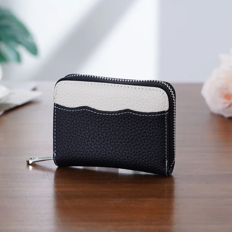 Echtleder Geldbörse mit RFID Schutz 11.5 x 8.5 x 2.5 cm Schwarz