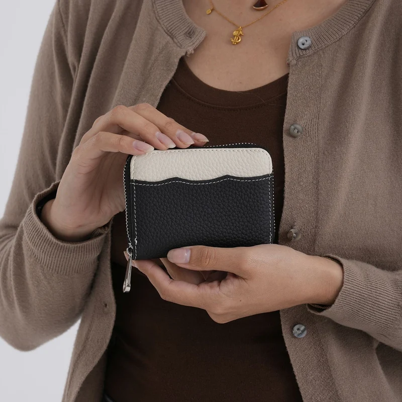 Echtleder Geldbörse mit RFID Schutz 11.5 x 8.5 x 2.5 cm Schwarz