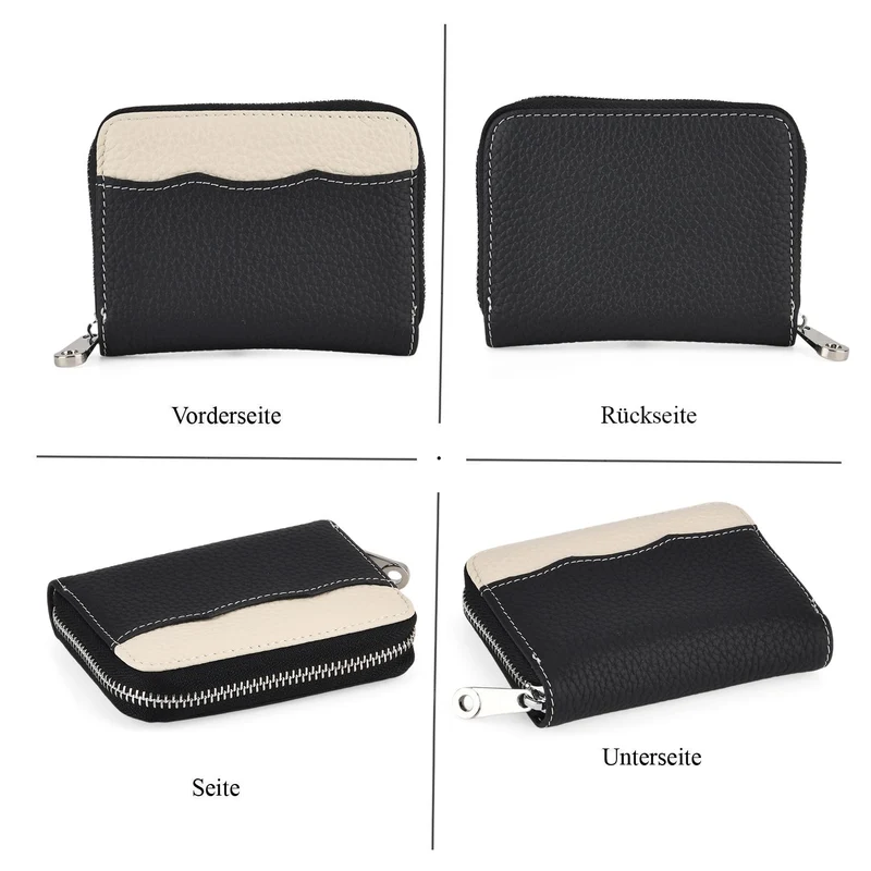 Echtleder Geldbörse mit RFID Schutz 11.5 x 8.5 x 2.5 cm Schwarz