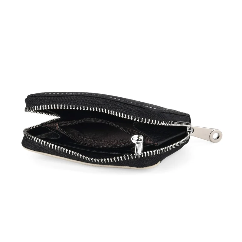 Echtleder Geldbörse mit RFID Schutz 11.5 x 8.5 x 2.5 cm Schwarz