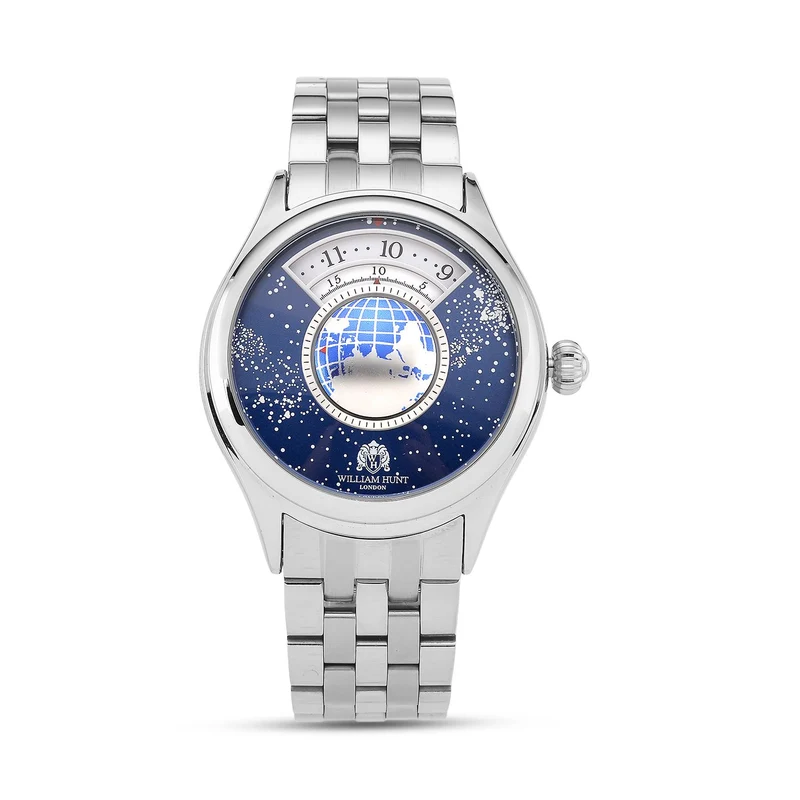 WILLIAM HUNT - Automatik Armbanduhr mit mechanischem Uhrwerk Sternenhimmel Zifferblatt, 316L Edelstahl, Silber