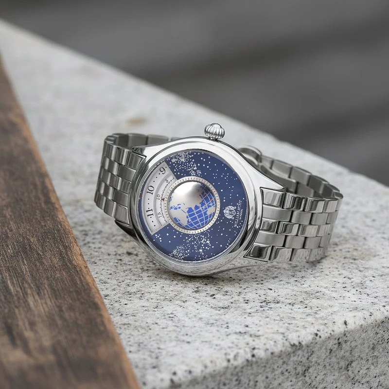 WILLIAM HUNT - Automatik Armbanduhr mit mechanischem Uhrwerk Sternenhimmel Zifferblatt, 316L Edelstahl, Silber