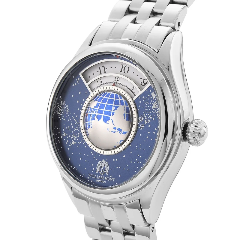WILLIAM HUNT - Automatik Armbanduhr mit mechanischem Uhrwerk Sternenhimmel Zifferblatt, 316L Edelstahl, Silber
