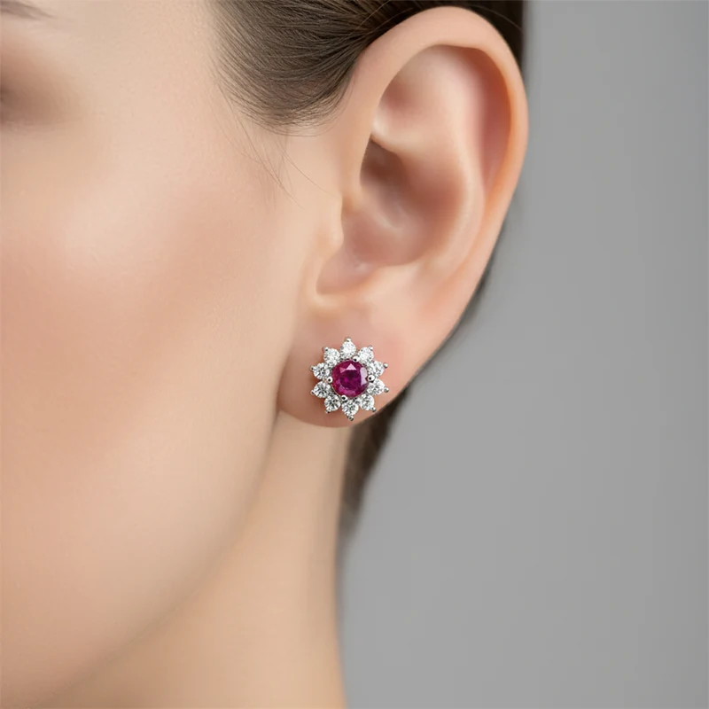 Afrikanischer Rubin (Fissure gefüllt), Weißer Zirkon Ohrringe 925 Silber Platiniert ca. 1.44 ct