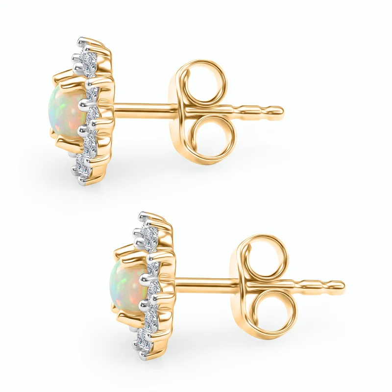 Natürlicher, äthiopischer Welo Opal, Weißer Zirkon Ohrringe 925 Silber Vergoldet ca. 1.03 ct