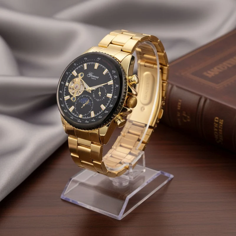 GENOA TIME - Bicolor-Armbanduhr, Reiner Edelstahl, silber-goldfarben, Automatik, 3 ATM wasserdicht