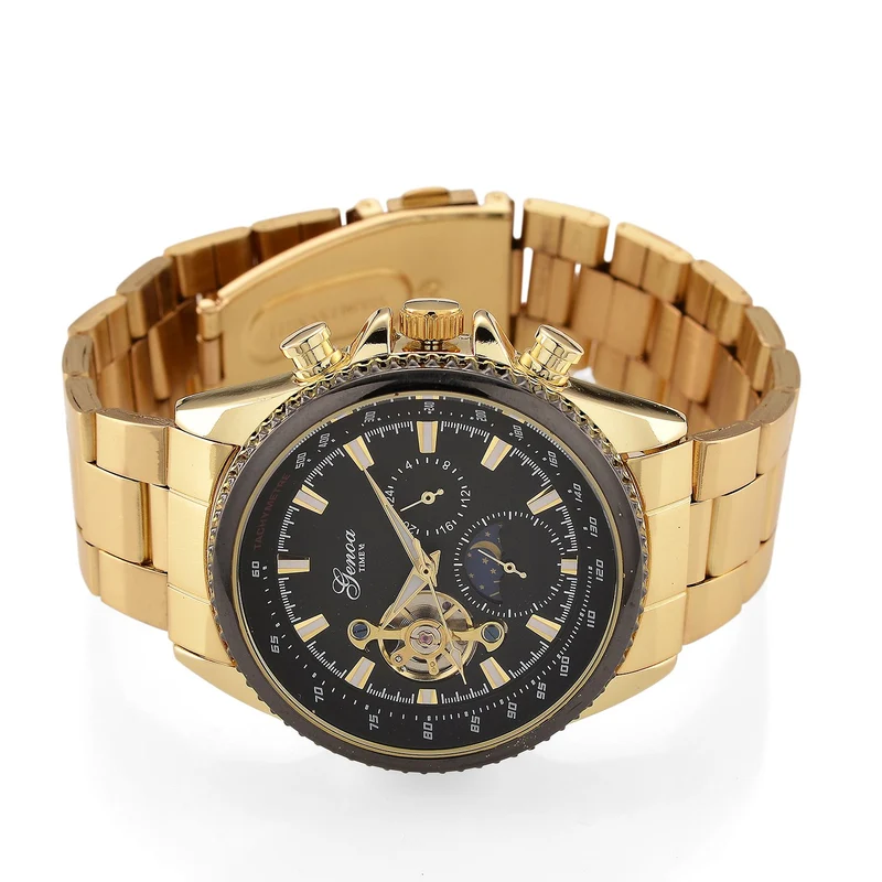 GENOA TIME - Bicolor-Armbanduhr, Reiner Edelstahl, silber-goldfarben, Automatik, 3 ATM wasserdicht