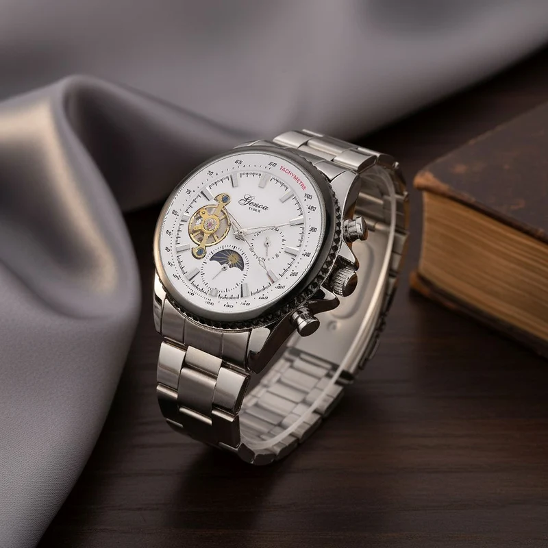 GENOA TIME - Bicolor-Armbanduhr, Reiner Edelstahl, silber-goldfarben, Automatik, 3 ATM wasserdicht