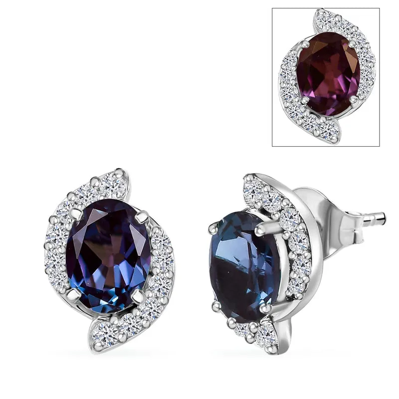 LUXURIANT(10-15 Werktage Lieferzeit) 3,94 ct. AGI zertifizierte und geprüfte AAA Labor Alexandrit und Labor Diamant Ohrringe in 417 Weißgold