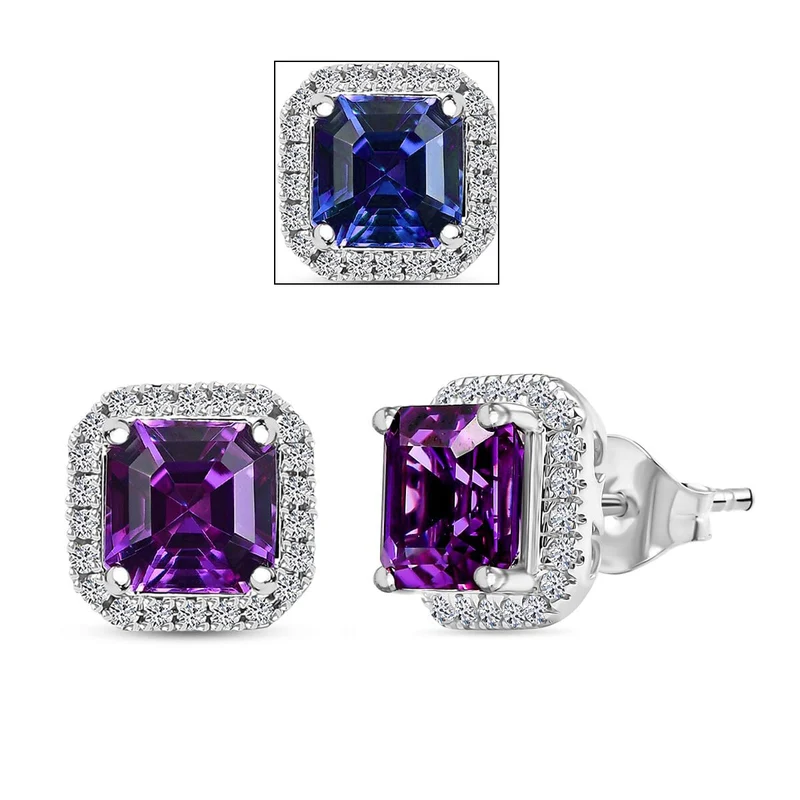 LUXURIANT(10-15 Werktage Lieferzeit) 5,05 ct. AGI zertifizierte und geprüfte AAA Labor lila Saphir und Labor Diamant Ohrringe in 417 Weißgold