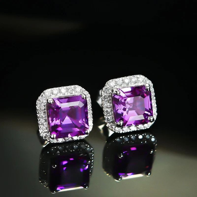 LUXURIANT(10-15 Werktage Lieferzeit) 5,05 ct. AGI zertifizierte und geprüfte AAA Labor lila Saphir und Labor Diamant Ohrringe in 417 Weißgold