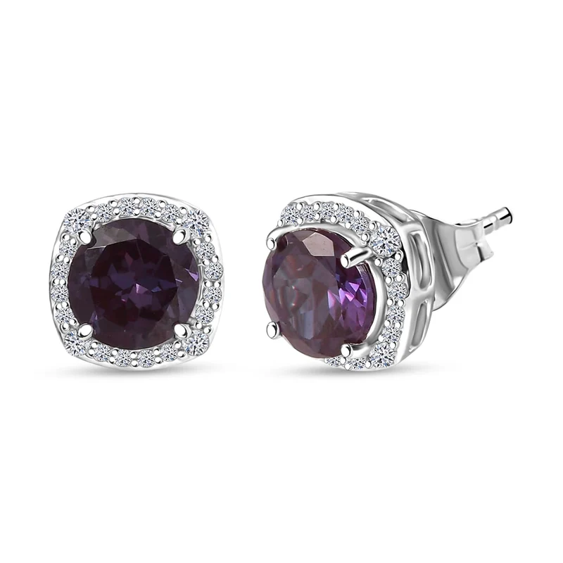 LUXURIANT(10-15 Werktage Lieferzeit) 3,41 ct. AGI zertifizierte und und geprüfte AAA Labor Alexandrit und Labor Diamant Ohrringe in 417 Weißgold