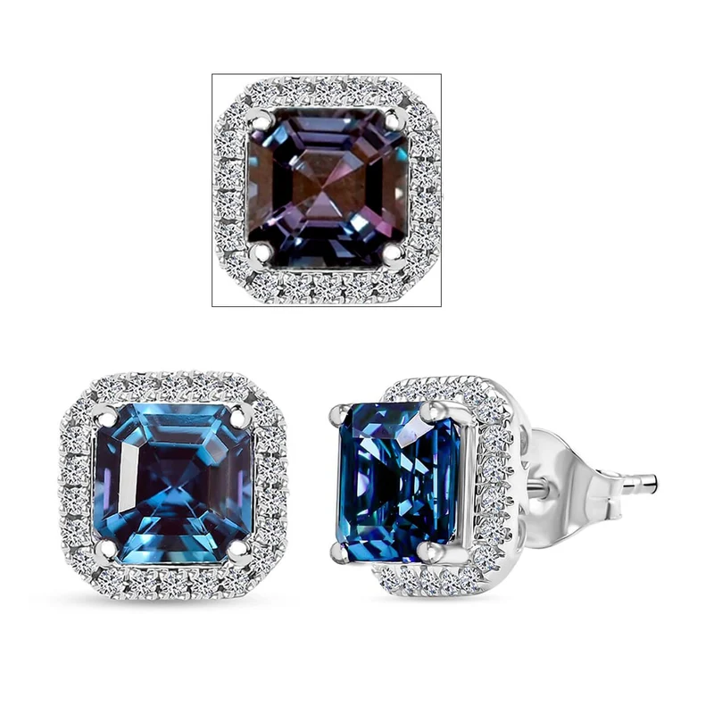 LUXURIANT(10-15 Werktage Lieferzeit) 4,27 ct. AGI zertifizierte AAA Labor Alexandrit und VS-EF Labor Diamant Ohrringe in 417 Weißgold