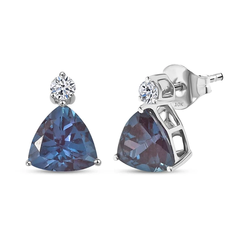 LUXURIANT(10-15 Werktage Lieferzeit) 3,33 ct. AGI zertifizierte und geprüfte AAA Labor Alexandrit und SI-GH Labor Diamant Ohrringe in 417 Weißgold