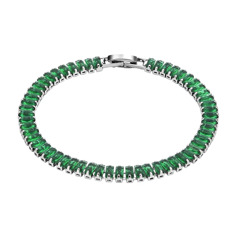 2er Set - Grüner Kristall, Weißer Zirkonia Armband ca. 19 cm, Nickelfreies Messing