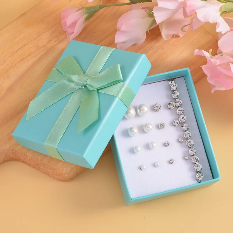 9er-Set - gelbe Muschelkernperle Ohrringe und gelbe Kristall Ohrringe und Armband, Messing und Edelstahl