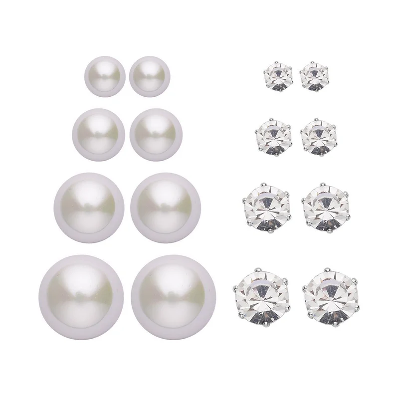 9er-Set - gelbe Muschelkernperle Ohrringe und gelbe Kristall Ohrringe und Armband, Messing und Edelstahl