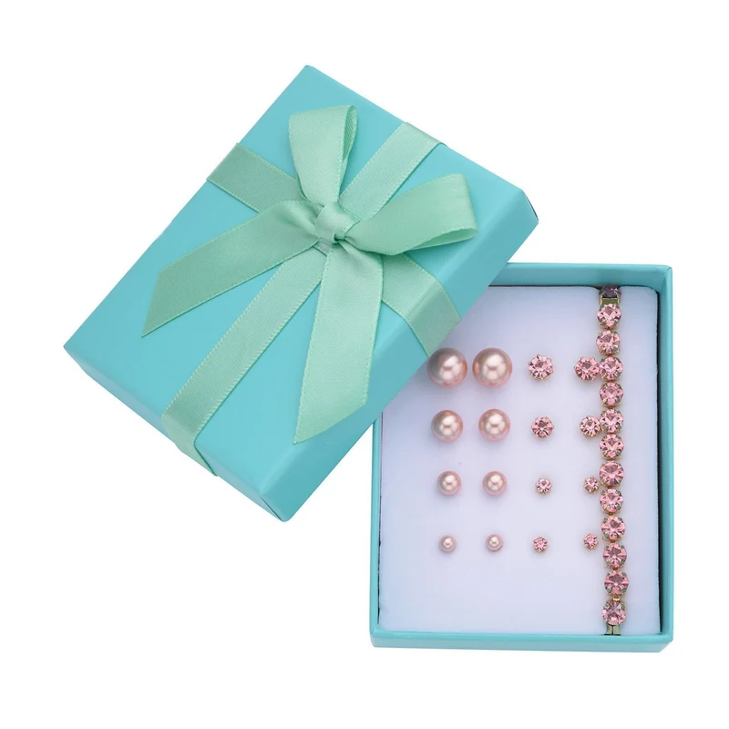 9er-Set - gelbe Muschelkernperle Ohrringe und gelbe Kristall Ohrringe und Armband, Messing und Edelstahl