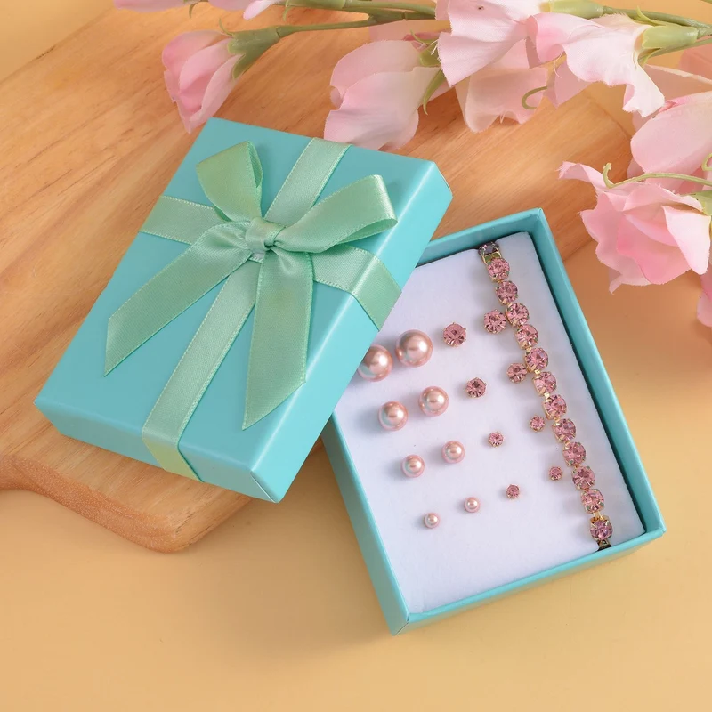 9er-Set - gelbe Muschelkernperle Ohrringe und gelbe Kristall Ohrringe und Armband, Messing und Edelstahl