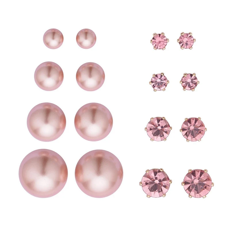 9er-Set - gelbe Muschelkernperle Ohrringe und gelbe Kristall Ohrringe und Armband, Messing und Edelstahl