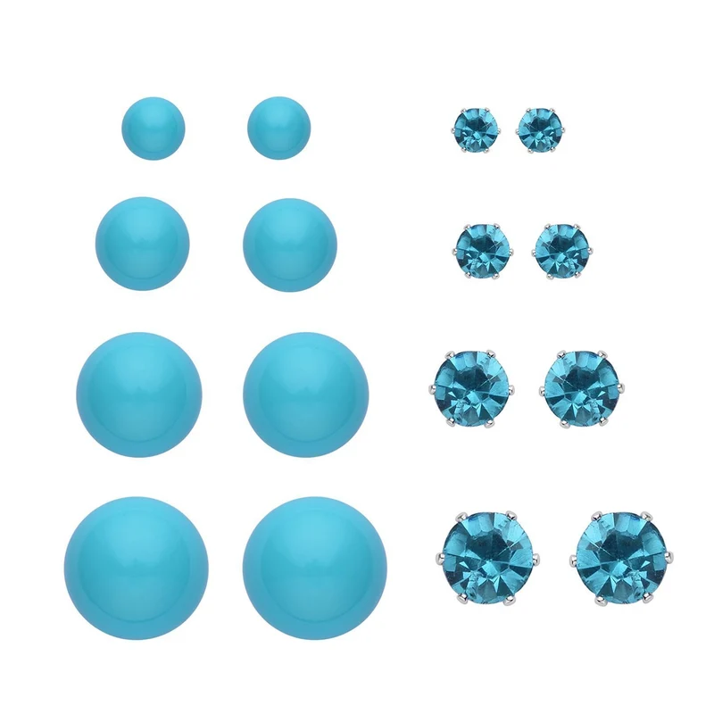 9er-Set - gelbe Muschelkernperle Ohrringe und gelbe Kristall Ohrringe und Armband, Messing und Edelstahl