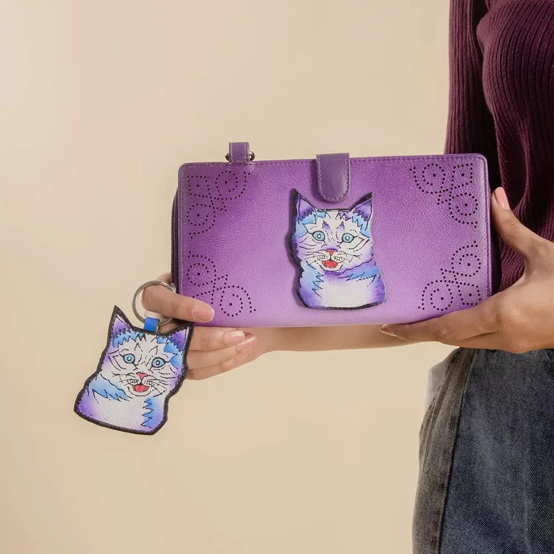 SUKRITI - 100% echter Leder: handbemalte 2-in-1 Brieftasche und adjustable Crossbody Elephant. Größe: 20 x 2.8 x 11 Blau