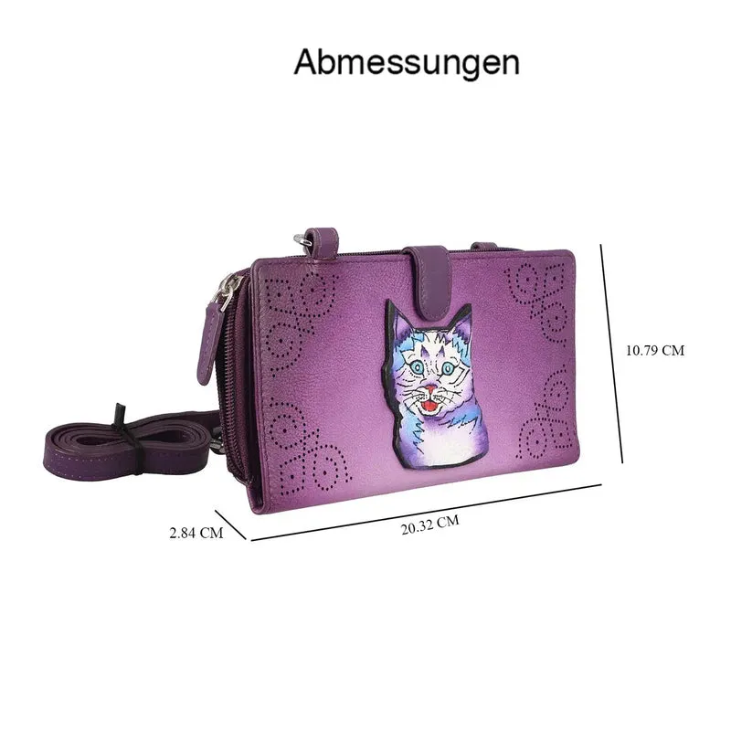 SUKRITI - 100% echter Leder: handbemalte 2-in-1 Brieftasche und adjustable Crossbody Elephant. Größe: 20 x 2.8 x 11 Blau