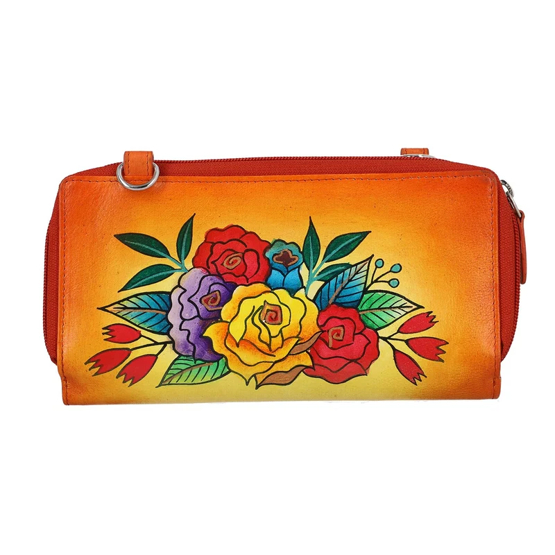 SUKRITI - 100% echter Leder: handbemalte 2-in-1 Brieftasche und adjustable Crossbody Elephant. Größe: 20 x 2.8 x 11 Blau