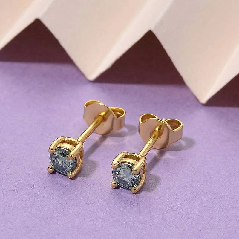 D'Joy Blauer Moissanit Ohrringe 925 Silber vergoldet ca. 0.60 ct