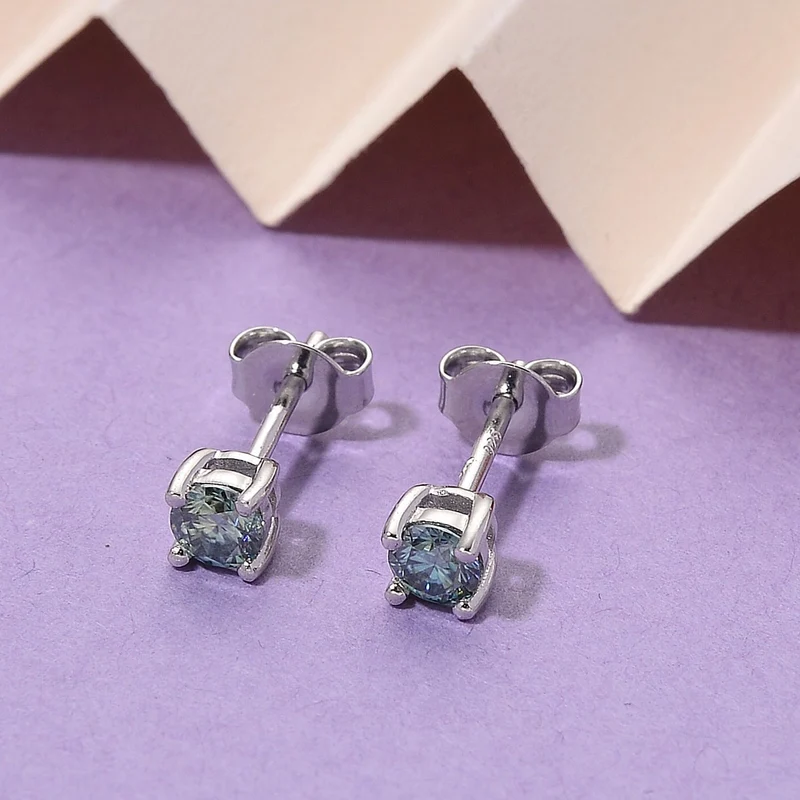 D'Joy Blauer Moissanit Ohrringe 925 Silber vergoldet ca. 0.60 ct