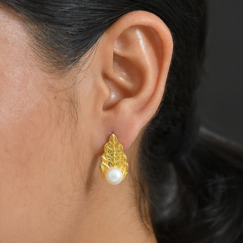 EverTrue Süßwasser Perle (7,5-8 mm) Ohrringe, Messing mit Gelbgold E-Beschichtung