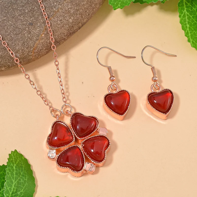 Roter Achat Schmuckset Legierung Std Rose