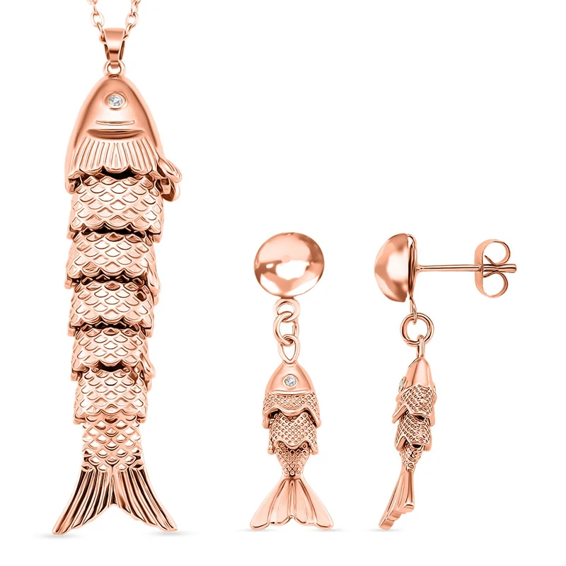 Weißer Zirkonia Schmuckset ca. 50 cm +5 cm Extender, Nickelfreies Messing rosévergoldet