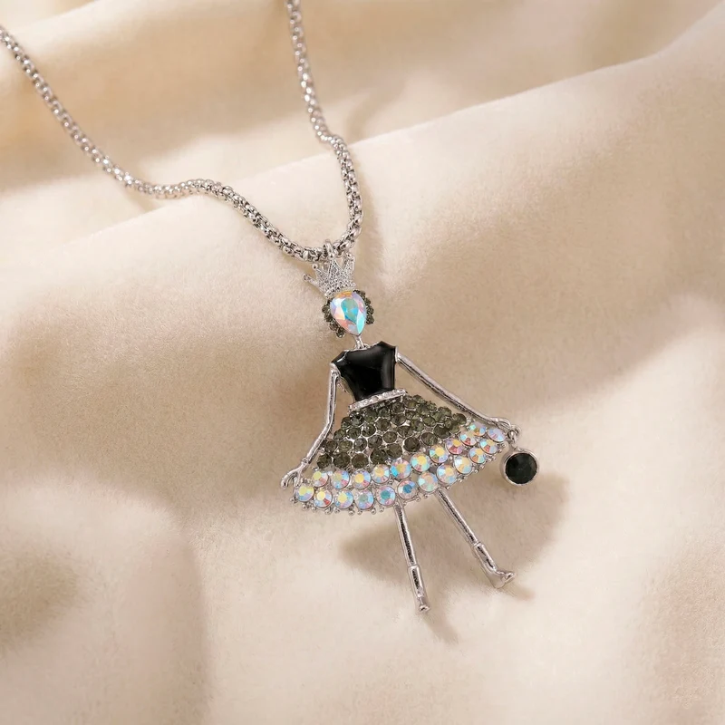 Mehrfarbiger Kristall Ballerina Anhänger mit Kette ca. 63.5 cm + 5 cm Extender, Legierung, Legierung emailliert